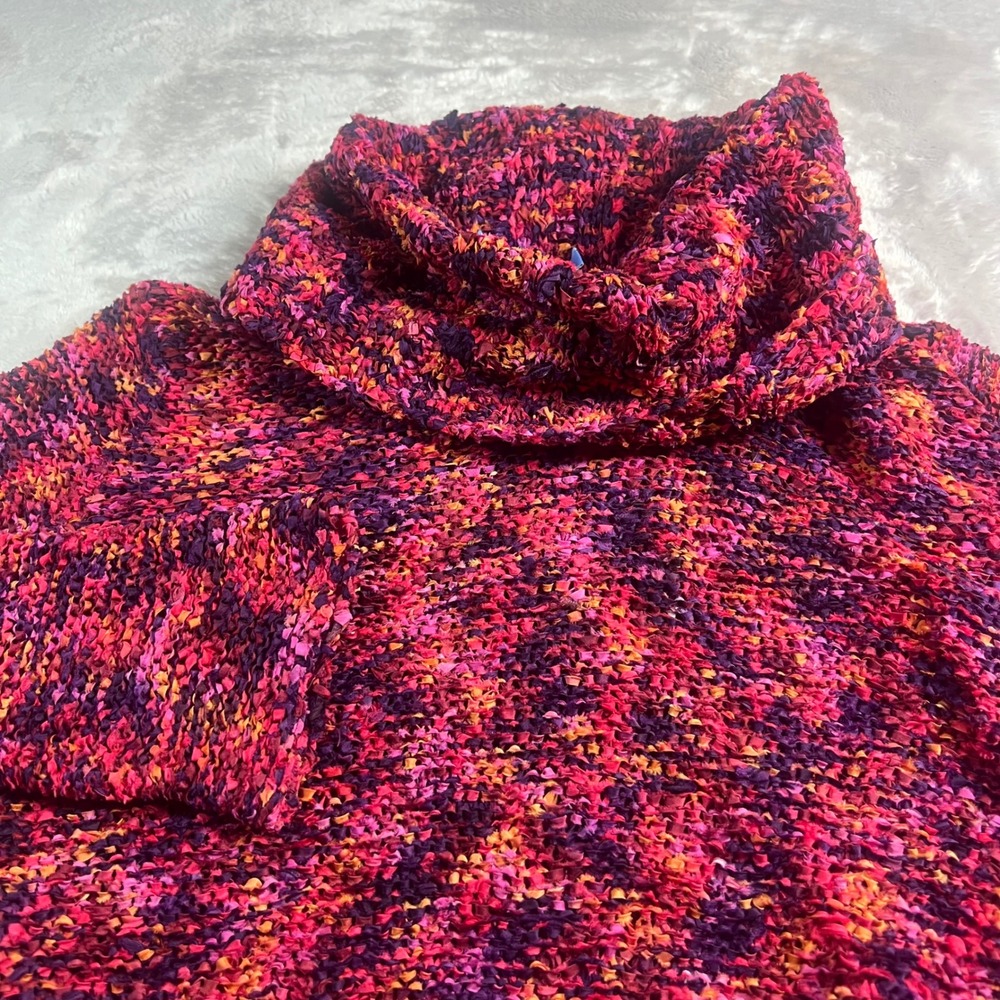 White + Warren Womens M/L Cowl Neck Sweater Pink Purple Popcorn Knit Pullover